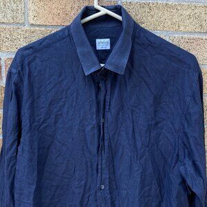 Vintage Armani Button Up Dress Shirt Blue Patterned Size 16.5